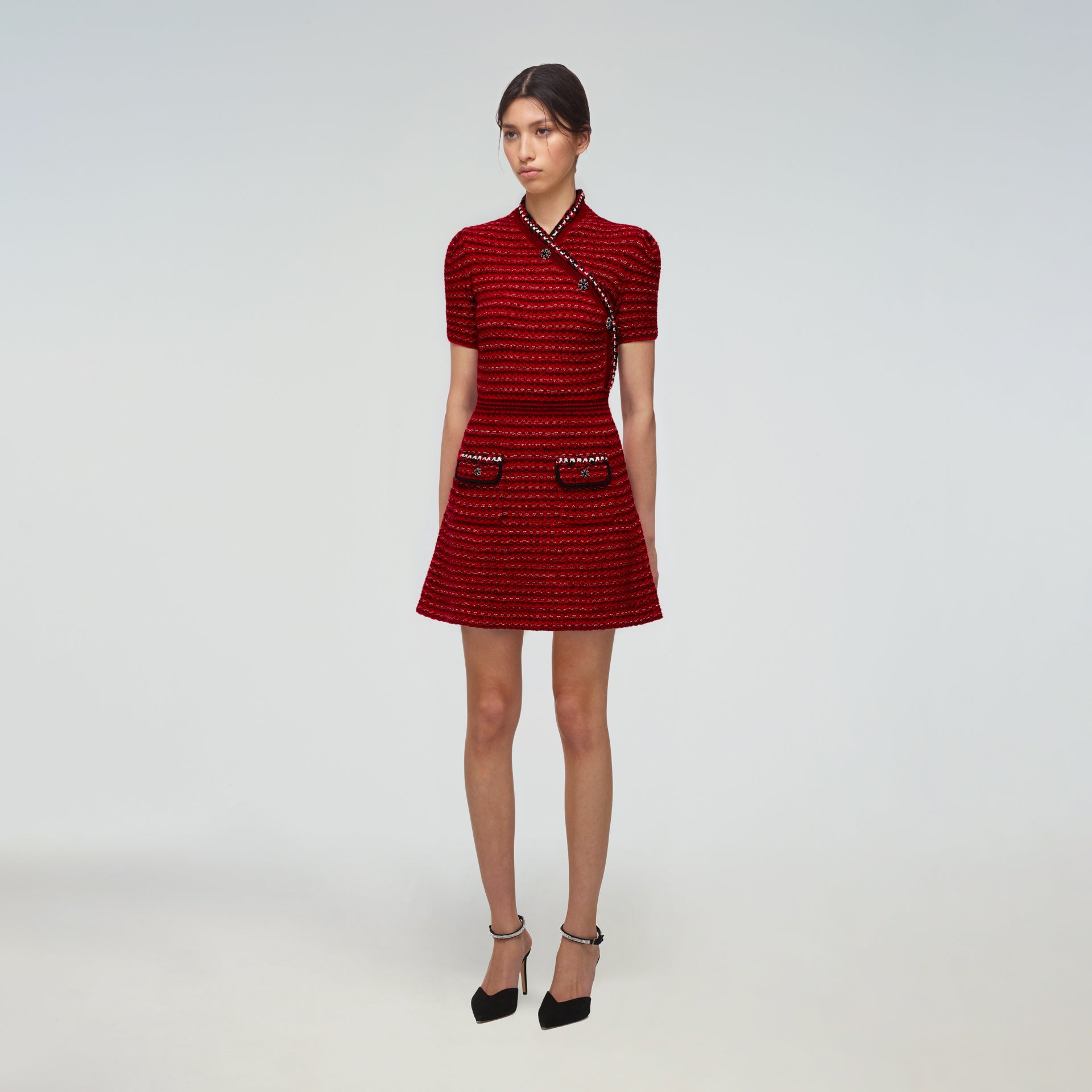 Red Stripe Knit Dress | self-portrait